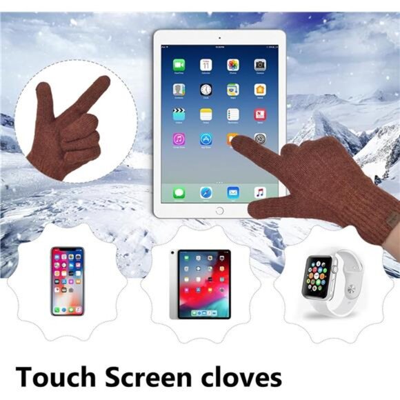 Winter Beanie‎ Hat Scarf Touchscreen Gloves Set for Women Knit Warmer Thick - Picture 3 of 7